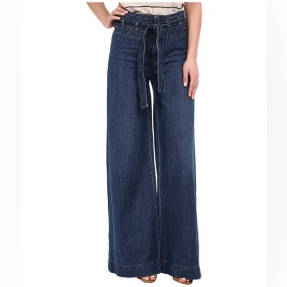 Free People Augusta Flare Wide Leg Belted Blue Denim Jeans - Picture 2 of 7